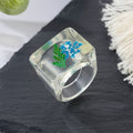 Clear Pressed Flower Geometric Resin Band Rings in Three Colors view 5