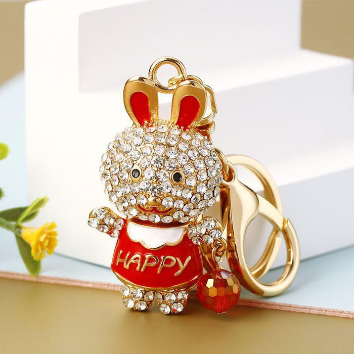 Jeweled Happy Lantern Rabbit Keychains with Braided Wrist Loops