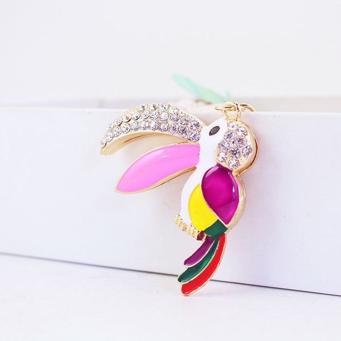 Cute Rhinestone Big Beak Parrot Keychain, Bird Bag Charm and Key Ring