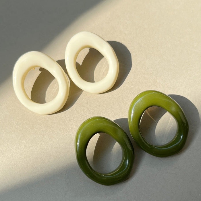Glossy Resin Open Oval Geometric Statement Stud Earrings