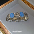 Oval Cross Coin Stretch Bracelet Gold Silver Glitter Medallions view 4