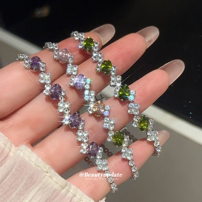 Silver Geometric Oval Crystal Clasp Bracelet 5 Styles