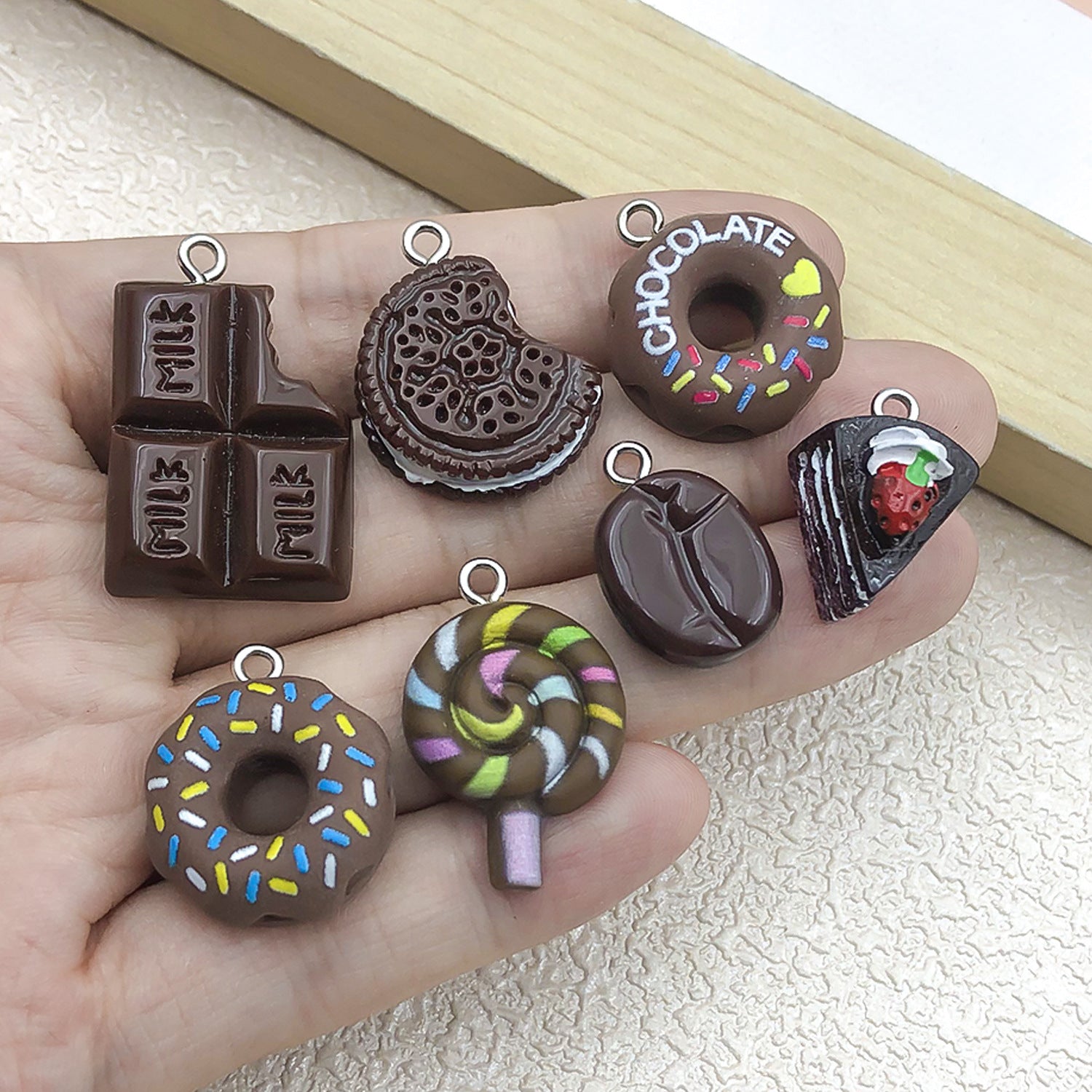 Resin Oreo Chocolate Cake Donut Food Charm Pendant for DIY Keychain Jewelry Making