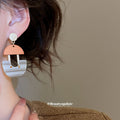 Orange Gray Geometric Drop Earrings with Distinctive Textured Details view 3
