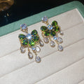 Blue and Green Crystal Floral Chandelier Stud Earrings view 2