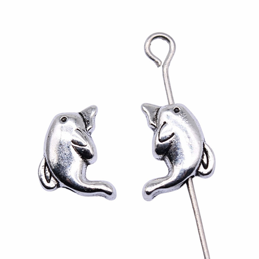 10x8mm 0.6g Antique Silver Zinc Alloy Dolphin Loose Metal Beads for Ocean Theme DIY Jewelry Making