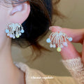 Pastel Bead and Crystal Fountain Cluster Stud Earrings view 2