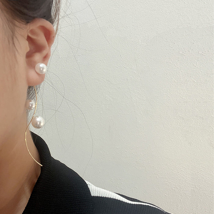 Curved Wire Branch and Three Pearl Look Threader Earrings