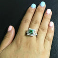 Silver Tone Green Square Crystal Double Halo Ring Polished Metal Jewelry view 3