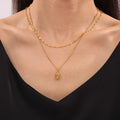 Gold Hexagon Stone Pendant Necklace And Link Chain view 3