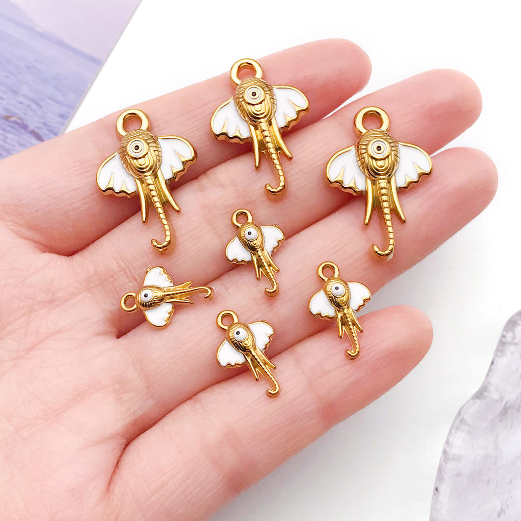Enamel Stainless Steel Elephant Charm Pendants for Earrings Necklace DIY Jewelry Making