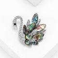 Silver Tone Swan Brooch With Iridescent Shell Leaf Feathers view 2