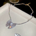 Silver Baguette Crystal Butterfly Pendant Necklace Set view 6