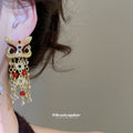 Lion Head Coin Fringe Earrings With Red Crystal Details view 3