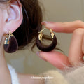 Gold Tone Hoop Earrings With Red and Black Velvet With Polished Metal Details view 4