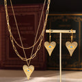 Gold Steel Evil Eye Heart Pendant Layered Necklace Set view 2