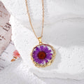 Gold Rim Dried Flower Resin Pendant Necklaces 11 Styles view 8