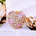 Crystal Rose Heart Keychains in Red Purple Pink and White view 4