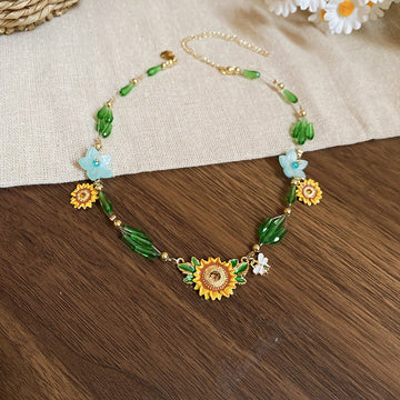 Yellow Sunflower Pendant Necklace Or Matching Long Drop Earrings