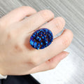 Large Oval Druzy Crystal Adjustable Rings in Three Colors view 8
