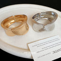 Irregular Hammered Oval Hinge Cuff Bracelet 2 Tones view 4