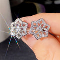 Silver Tone Clear Stone Layered Flower Stud Earrings view 3