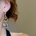 Multicolor Teardrop Charm Earrings on Gold Tone Hooks view 4