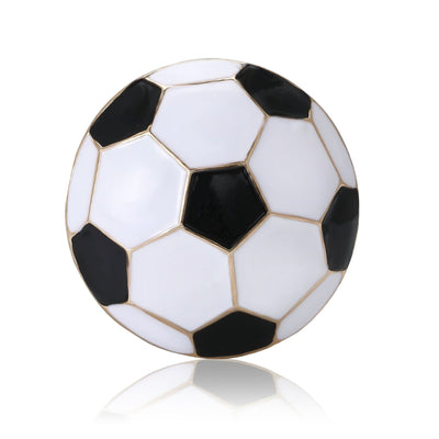 Front view of a classic black and white enamel soccer ball