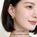 Gold Tone Green Apple Enamel Lattice Drop Stud Earrings view 2