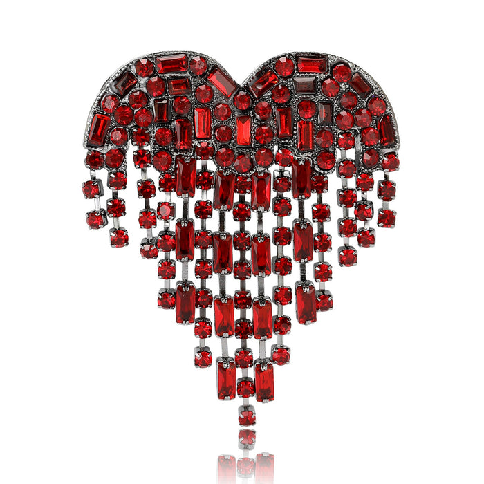 Heart Rhinestone Fringe Brooch in Four Colors Decorative Lapel Pin
