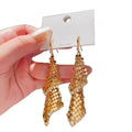 Gold Textured Metal Tassel Hook Earrings Statement Pair view 5