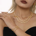 Zircon Heart Link Necklace Bracelet Gold Steel Multicolor view 3