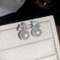 Silver Tone Crystal Cluster Faux Pearl Drop Stud Earrings view 7