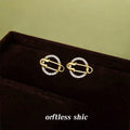 Gold Crystal Pave Circle Safety Pin Motif Stud Earrings view 4