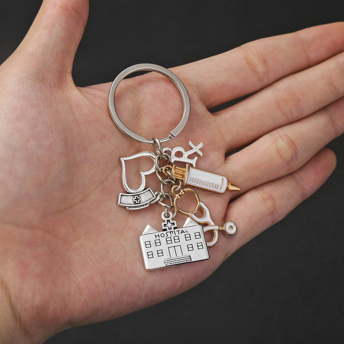 Antique Silver Medical Nurse and Hospital Metal Keychain