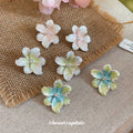 Pastel Multicolor Gradient Fabric Flower Stud Earrings view 1