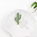 Green Gold Tone Cactus Crystal Pearl Look Metal Brooch Pin view 4
