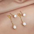 Convertible Pearl Look Gold Chain Dangle Stud Earrings view 4