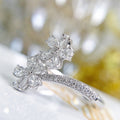 Double Flower Pear-Stone Open Ring Design In Silver Tone view 4