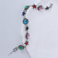 Silver Multicolor Crystal Star Link Bracelet Green Pink Blue view 3