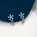 Blue Enamel Flower Stud Earrings Dual Crystal Dangles view 3