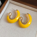 Yellow Geometric Hoop Stud Earrings in Triangle and Oval Shapes view 7