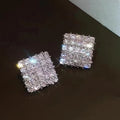 Square Round-Stone Cluster Stud Earrings In Gold And Silver Tones view 2