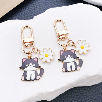 Daisy Cat Enamel Clasp Keychains in 8 Pictured Coat Colors