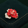 Layered Red Flower Brooch With Clear Crystal Outer Petals view 4