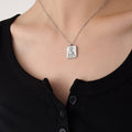 Square Sun Hand Relief Pendant Necklace Gold Steel Zircon view 6