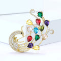 Multicolor Crystal Peacock Brooch with Curled Tail view 3