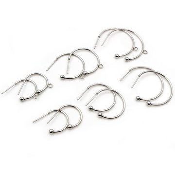 Open C Hoop Earring Findings With Hanging Loops in Silver Tone