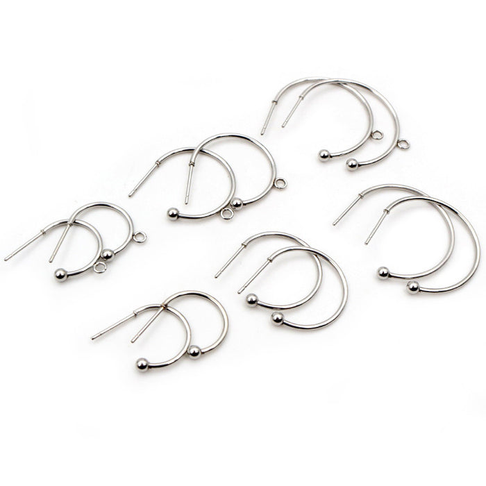 Open C Hoop Earring Findings With Hanging Loops in Silver Tone