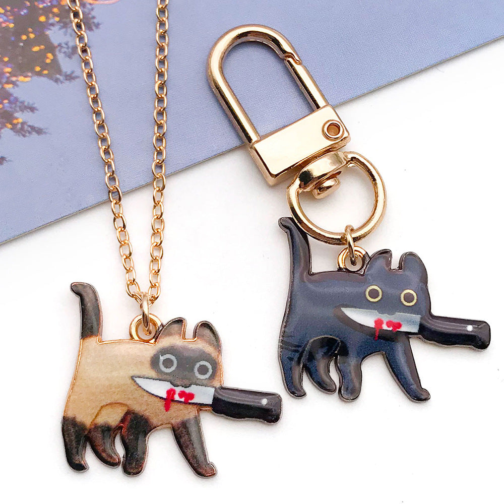 Zinc Alloy Cat with Knife Charm Pendant for DIY Earrings Necklace Keychain Jewelry